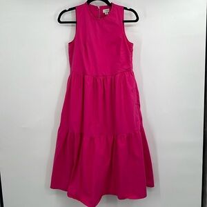 J. Crew Factory Hot Pink Sleeveless Tiered Midi Dress